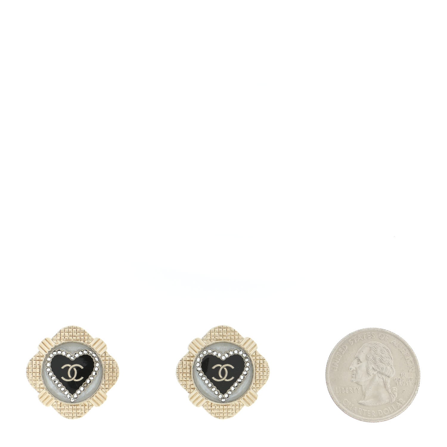 Chanel Resin Crystal Quilted CC Heart Earrings Gold Black 2 of 5