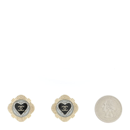 Chanel Resin Crystal Quilted CC Heart Earrings Gold Black 2 of 5