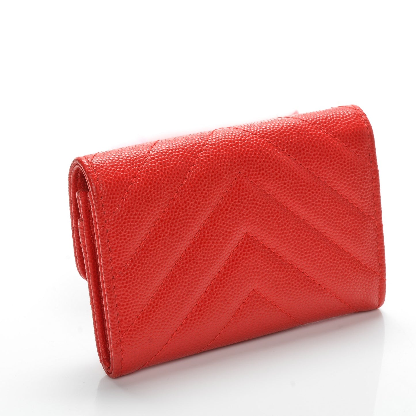 Caviar Chevron Quilted Card Holder Wallet Red