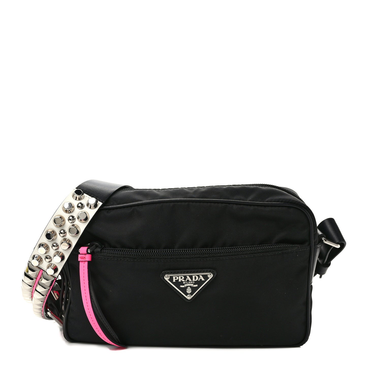 Tessuto Nylon Studded New Vela Shoulder Bag Black Pink