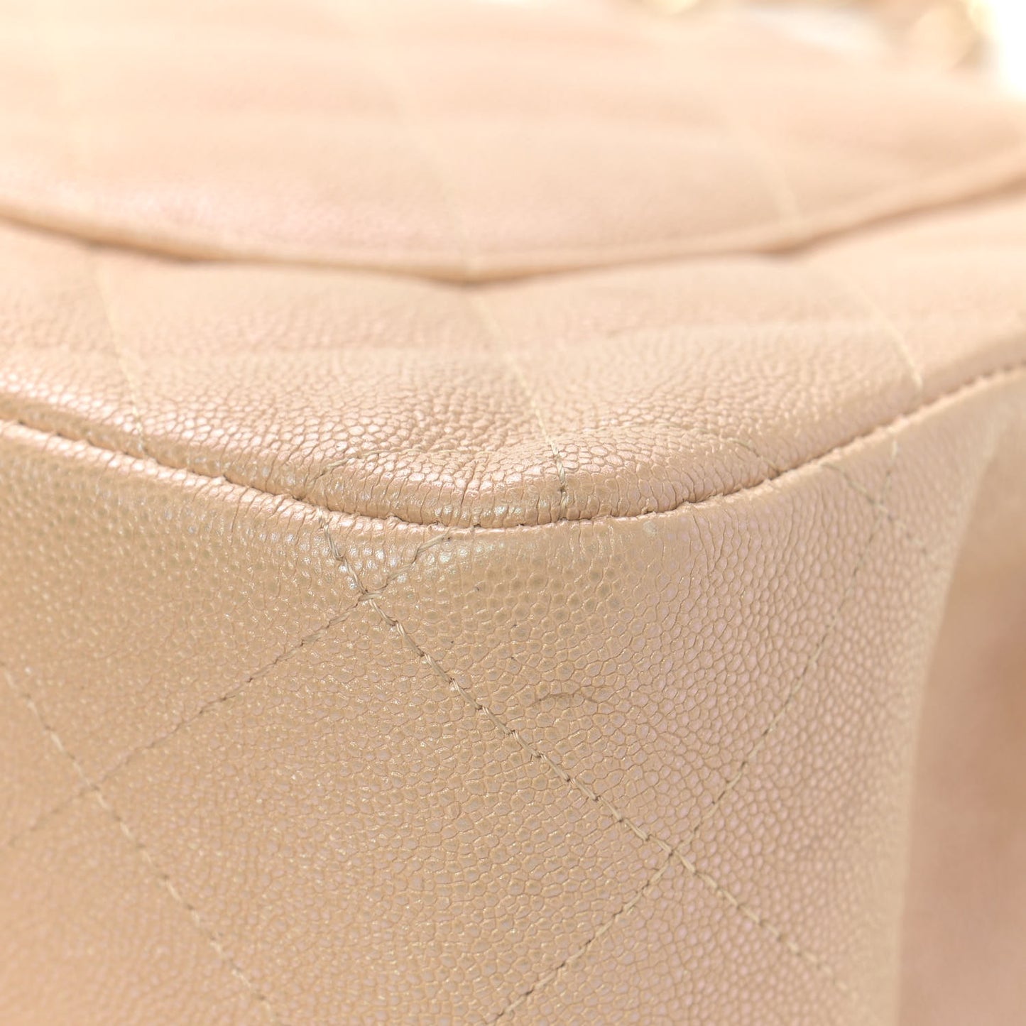 Iridescent Caviar Quilted Jumbo Double Flap Beige