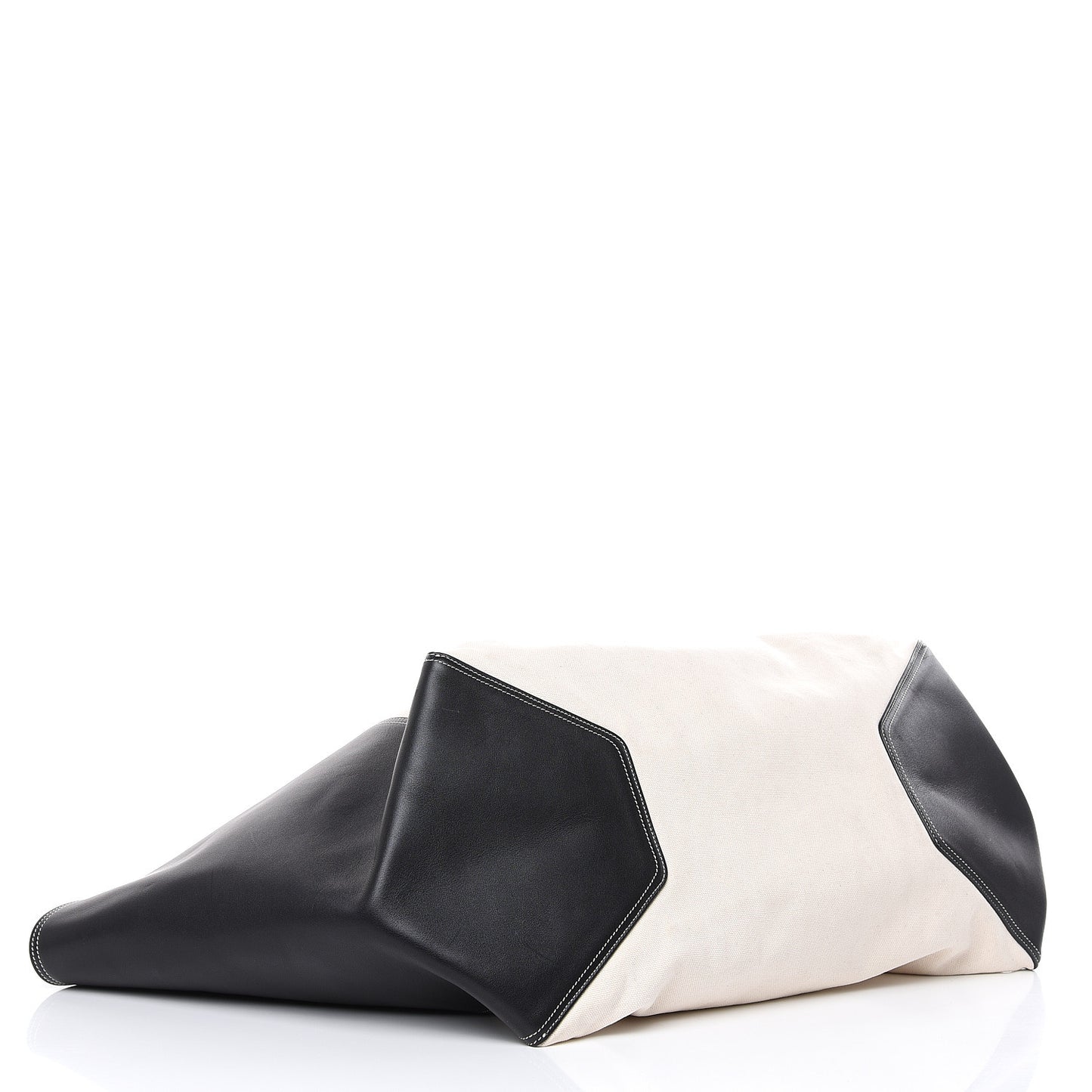 Canvas Smooth Calfskin Frame Tote Black White