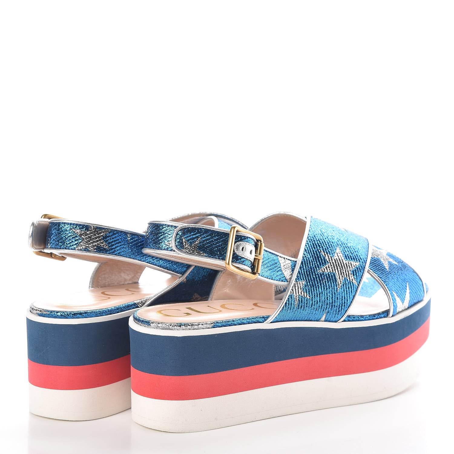 Gucci Nappa Silk Lurex Starry Sky Crossover Platform Sandals 36.5 Bluette Silver 4 of 7