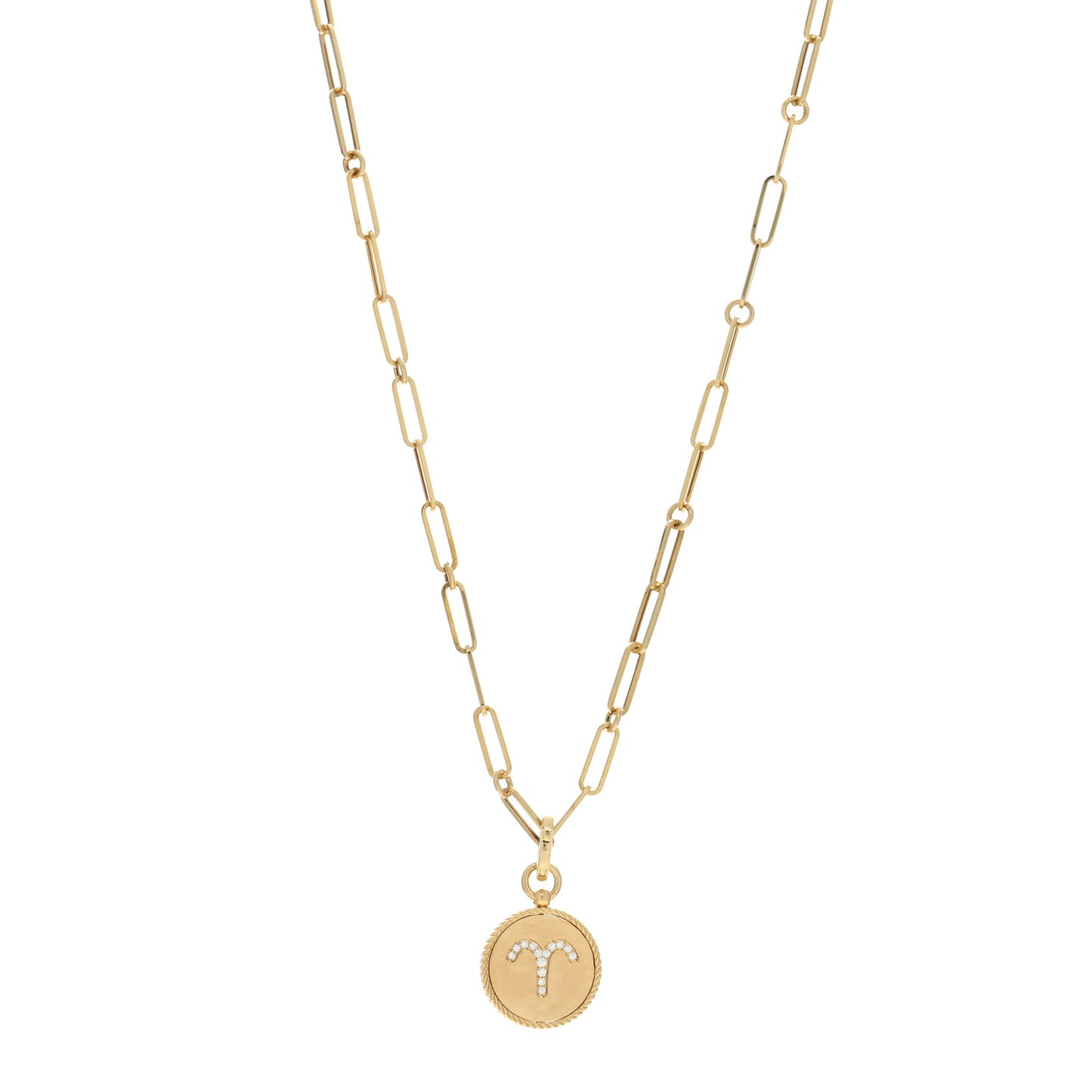 18K Yellow Gold Diamond Zodiac Aries Medallion Pendant Necklace