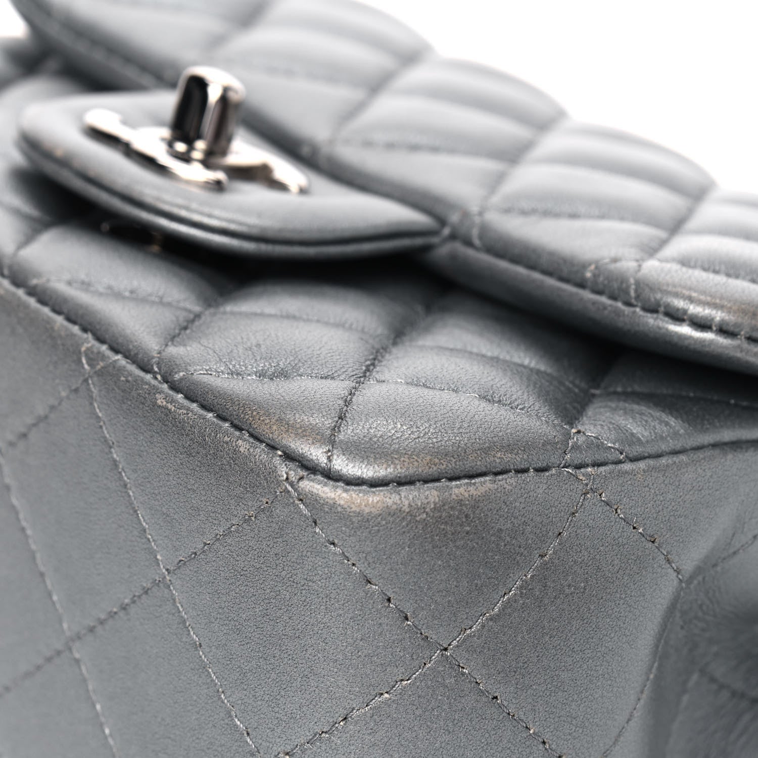 Chanel Metallic Lambskin Quilted Mini Square Flap Dark Silver 5 of 8