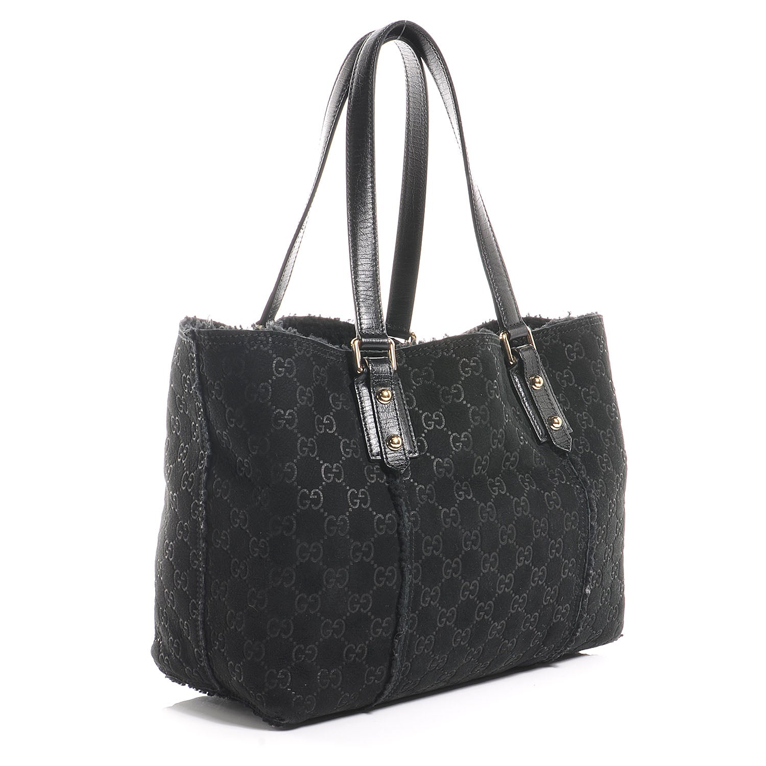 Gucci Suede Shearling Guccissima Jolicoeur Tote Black 3 of 7