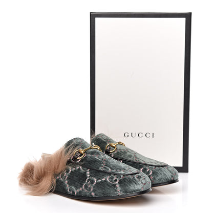 Gucci Velvet GG Monogram Fur Womens Princetown Slippers 38 Avio Dusty Pink 8 of 8