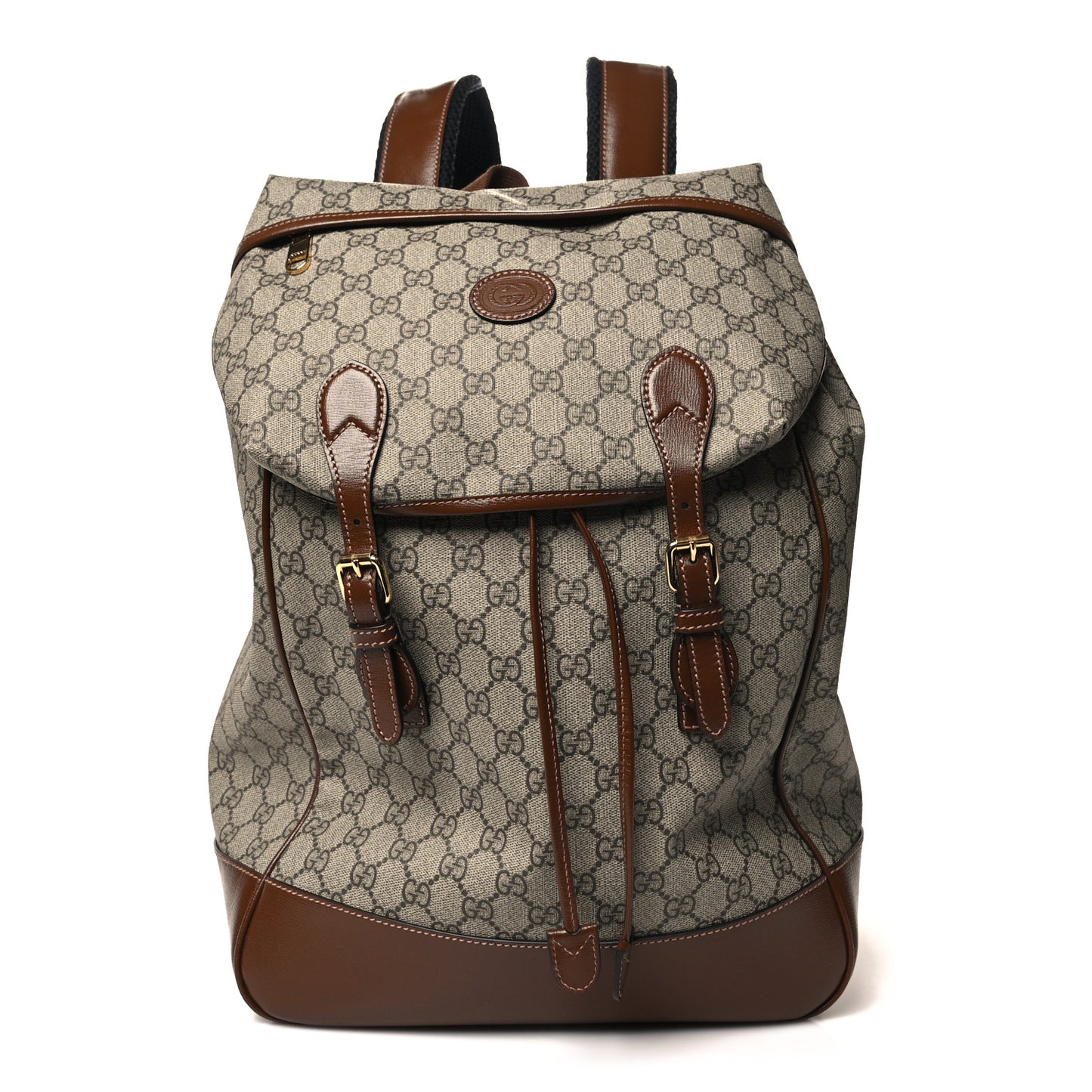 GG Supreme Monogram Azalea Calfskin Medium Retro Interlocking G Buckle Backpack Beige Ebony Brown Sugar