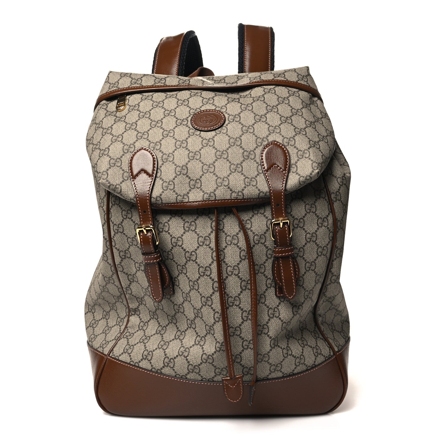 Gucci GG Supreme Monogram Azalea Calfskin Medium Retro Interlocking G Buckle Backpack Beige Ebony Brown Sugar 1 of 12