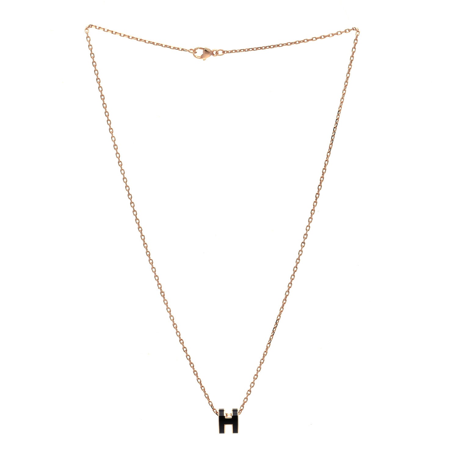 Hermes Lacquered Rose Gold Mini Pop H Pendant Necklace Black 1 of 6