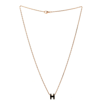Hermes Lacquered Rose Gold Mini Pop H Pendant Necklace Black 1 of 6