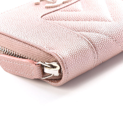 Chanel Metallic Caviar Chevron Quilted Vintage Mademoiselle Zip Coin Purse Pink 5 of 10