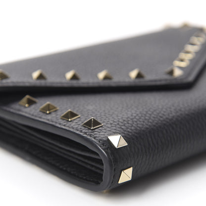 Valentino Garavani Pebbled Calfskin Rockstud Envelope Wallet on Chain Black 5 of 10