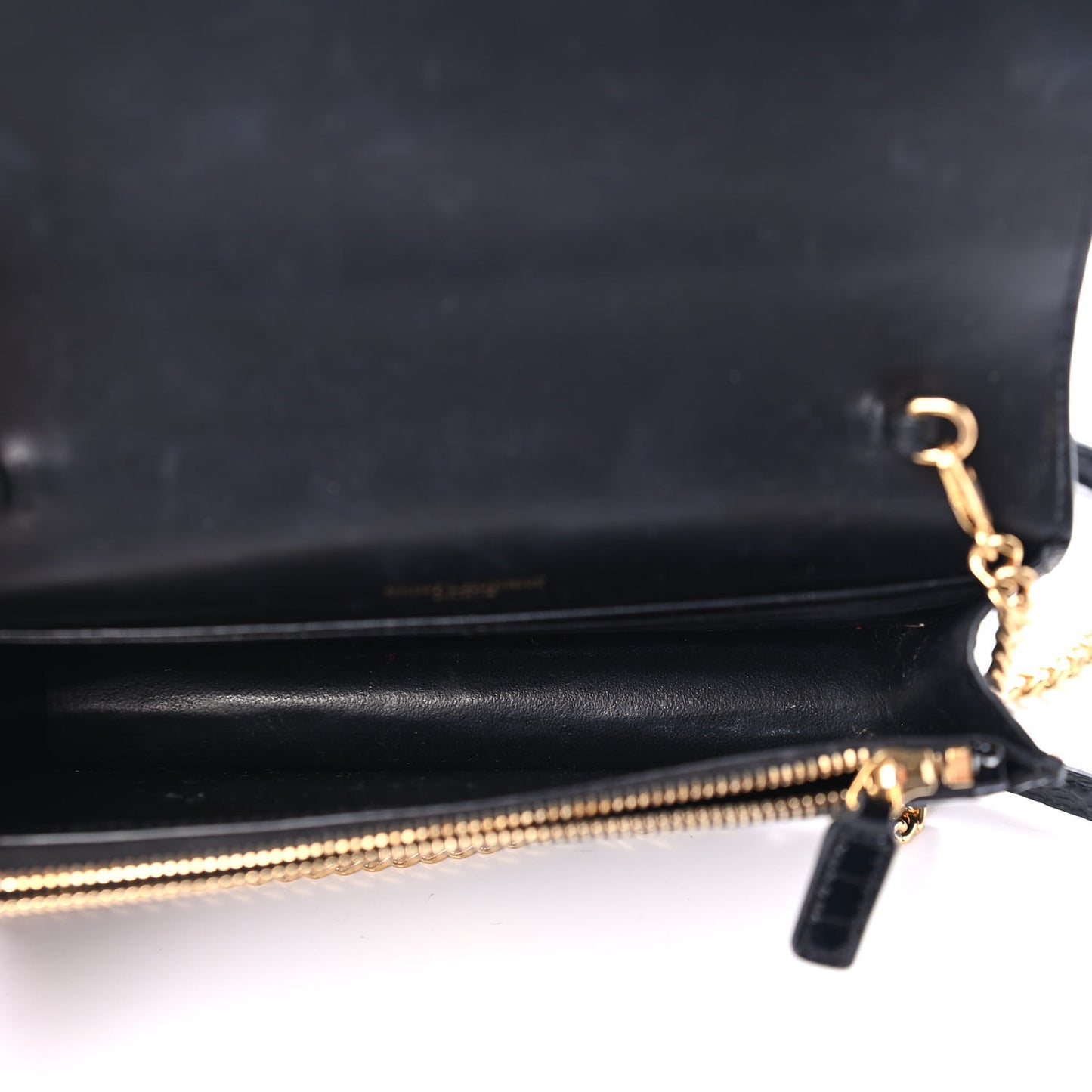 Calfskin Crocodile Embossed Kate Monogram Tassel Chain Wallet Black