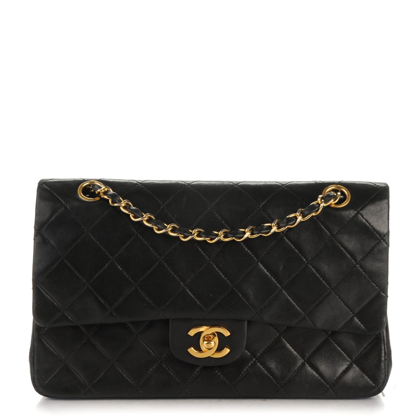 Lambskin Quilted Medium Double Flap Black