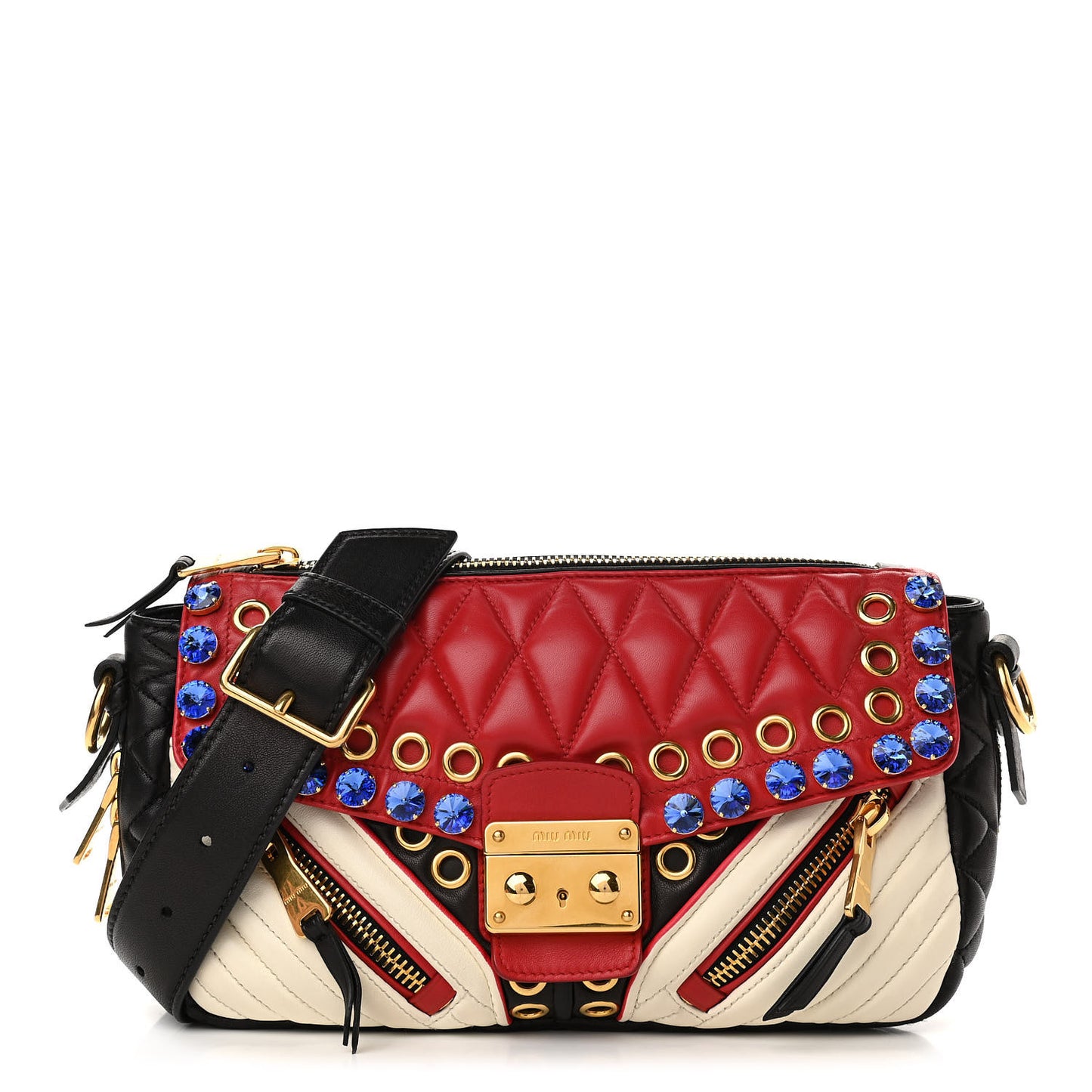 Nappa Matelasse Biker Shoulder Bag Red White Black