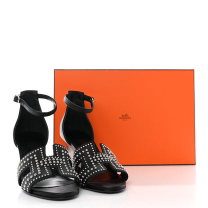 Hermes Calfskin Clous Legend Wedge Sandals 36 Black 12 of 12