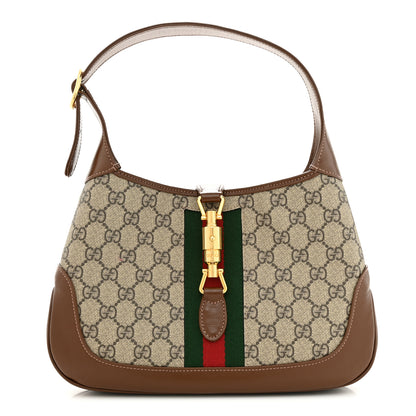 Gucci GG Supreme Monogram Azalea Calfskin Web Small Jackie 1961 Hobo Beige Ebony Brown Sugar 1 of 10