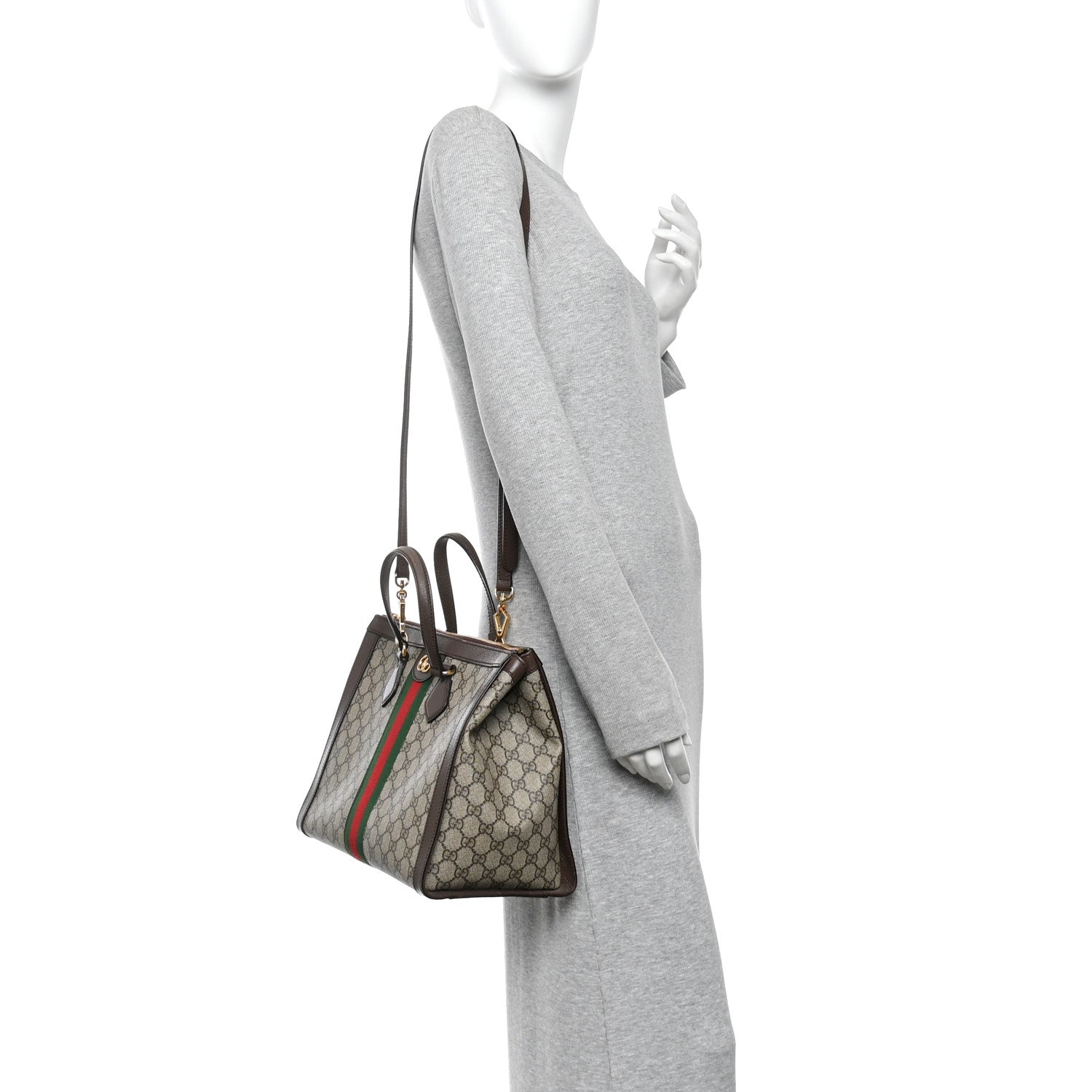 Gucci GG Supreme Monogram Web Medium Ophidia Tote Bag Brown 2 of 10