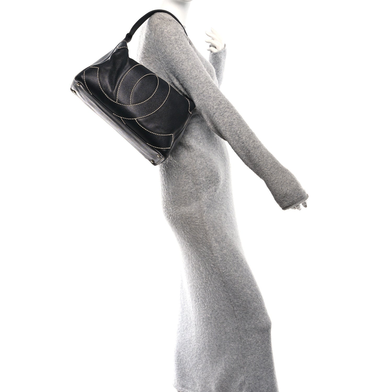 Chanel Caviar CC Stitched Hobo Black 2 of 10