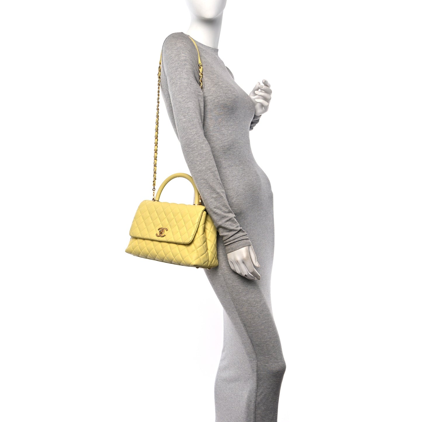 Caviar Quilted Small Coco Handle Flap Yellow