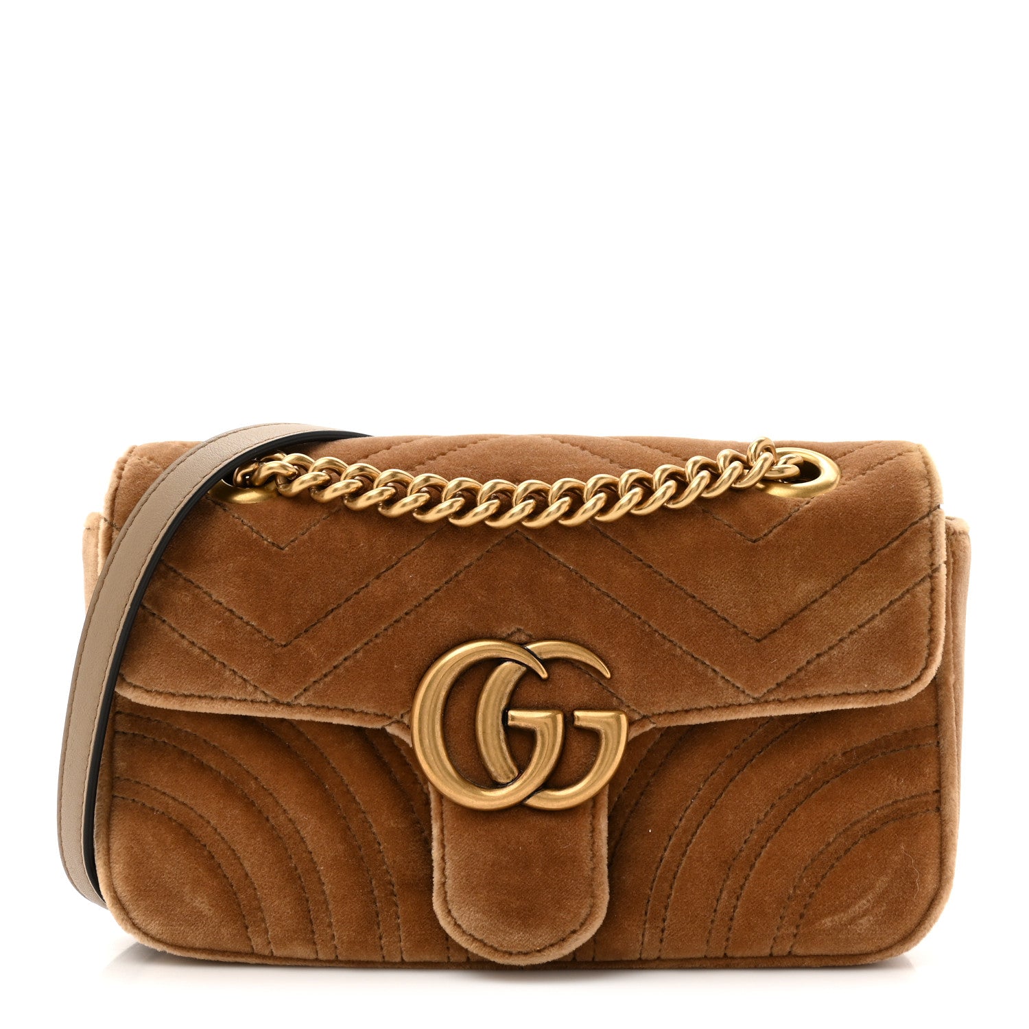 Gucci Velvet Matelasse Mini GG Marmont Shoulder Bag Taupe 1 of 10