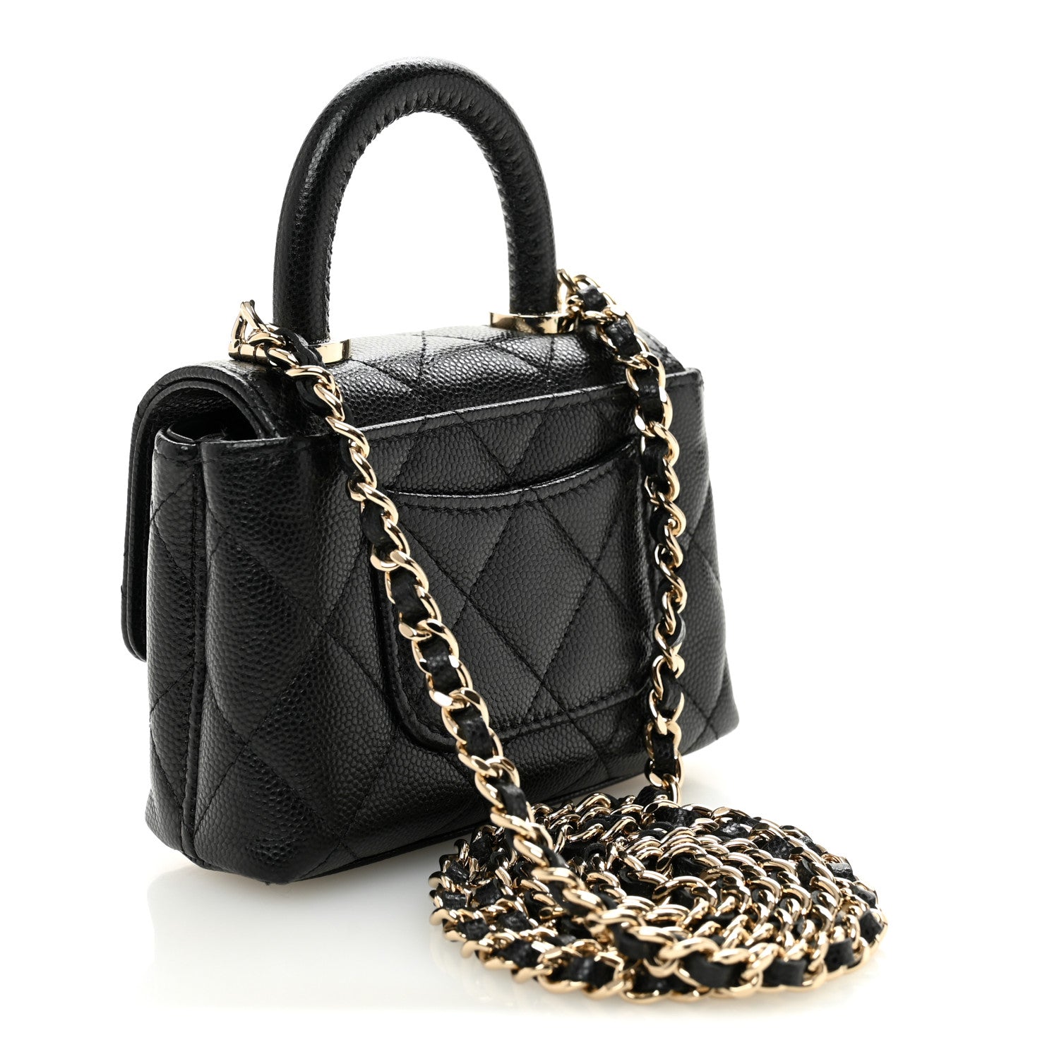 Chanel Caviar Quilted Nano Coco Handle Clutch With Chain Black 3 of 11