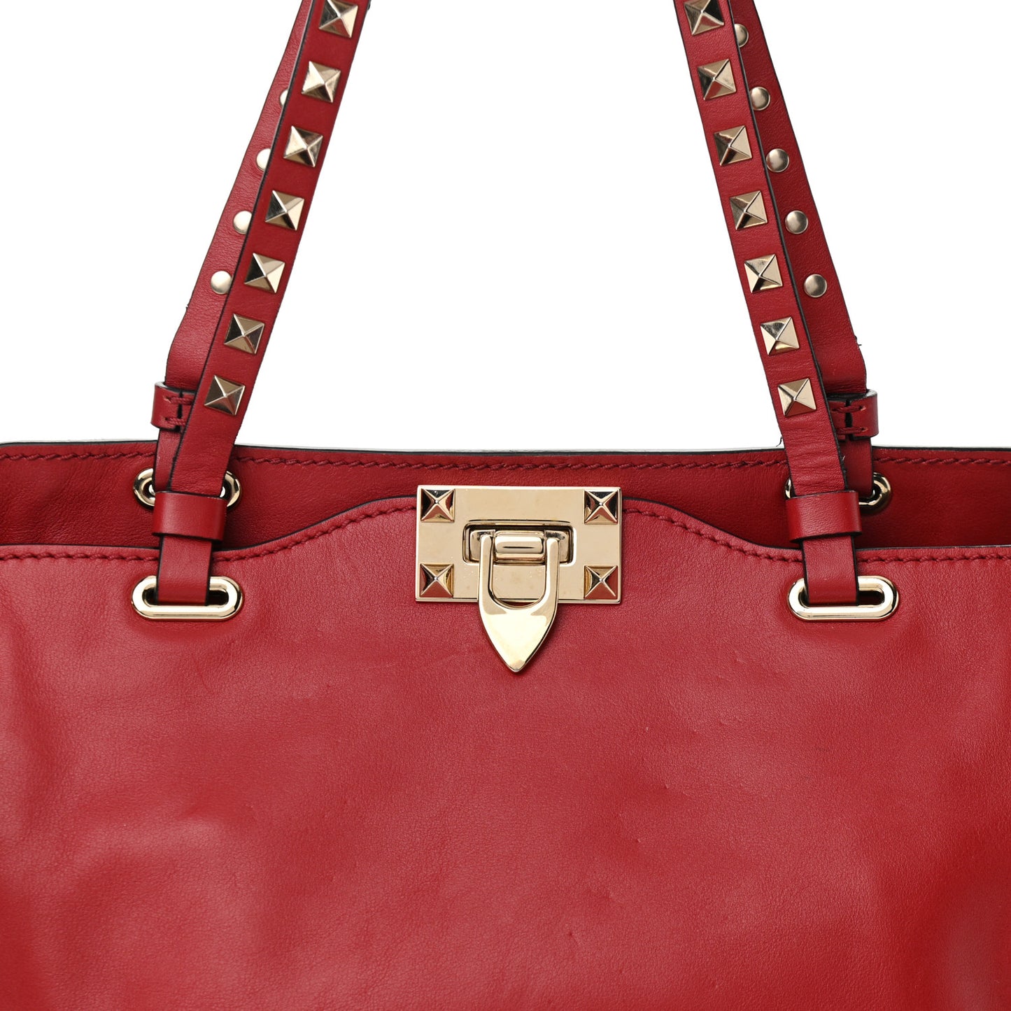 Vitello Small Rockstud Tote Rosso Valentino