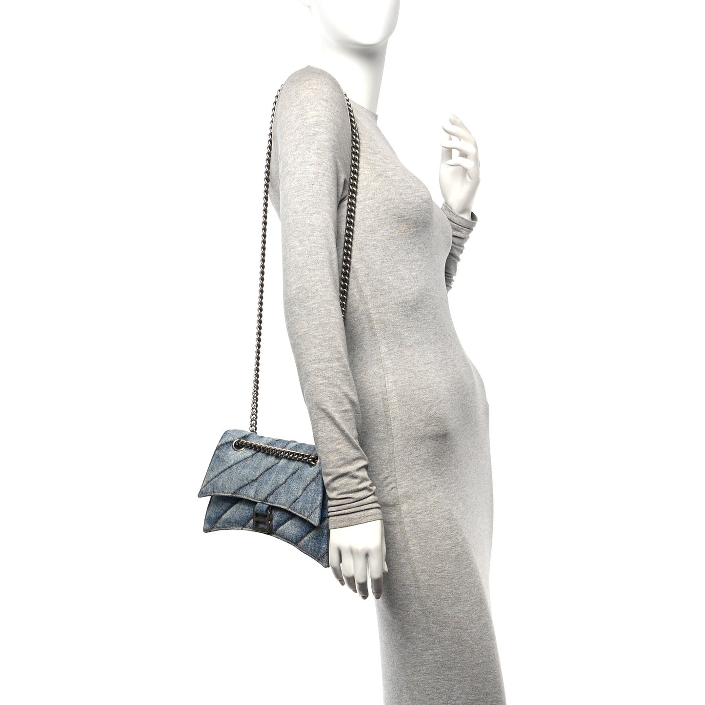 Washed Denim Quilted Small Crush Chain Bag Denim Blue