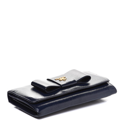 Prada Saffiano Vernice Bow Continental Wallet Baltico 4 of 15