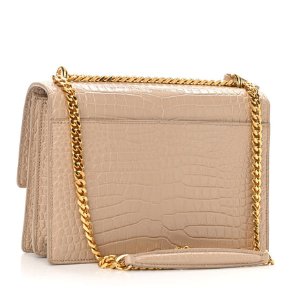 Saint Laurent Calfskin Crocodile Embossed Medium Monogram Sunset Dark Beige 3 of 11