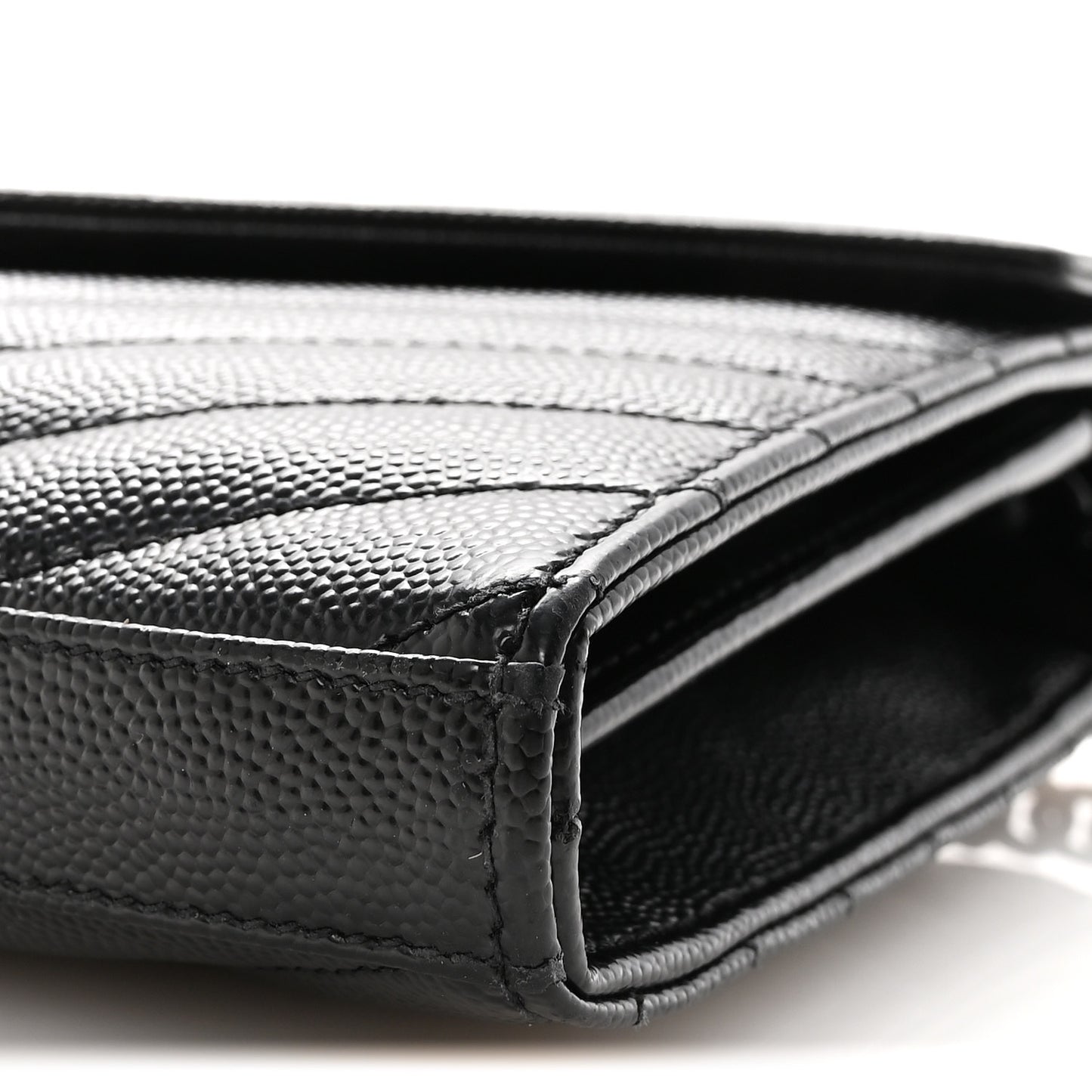 Grain De Poudre Matelasse Chevron Monogram Monochrome Chain Wallet Black