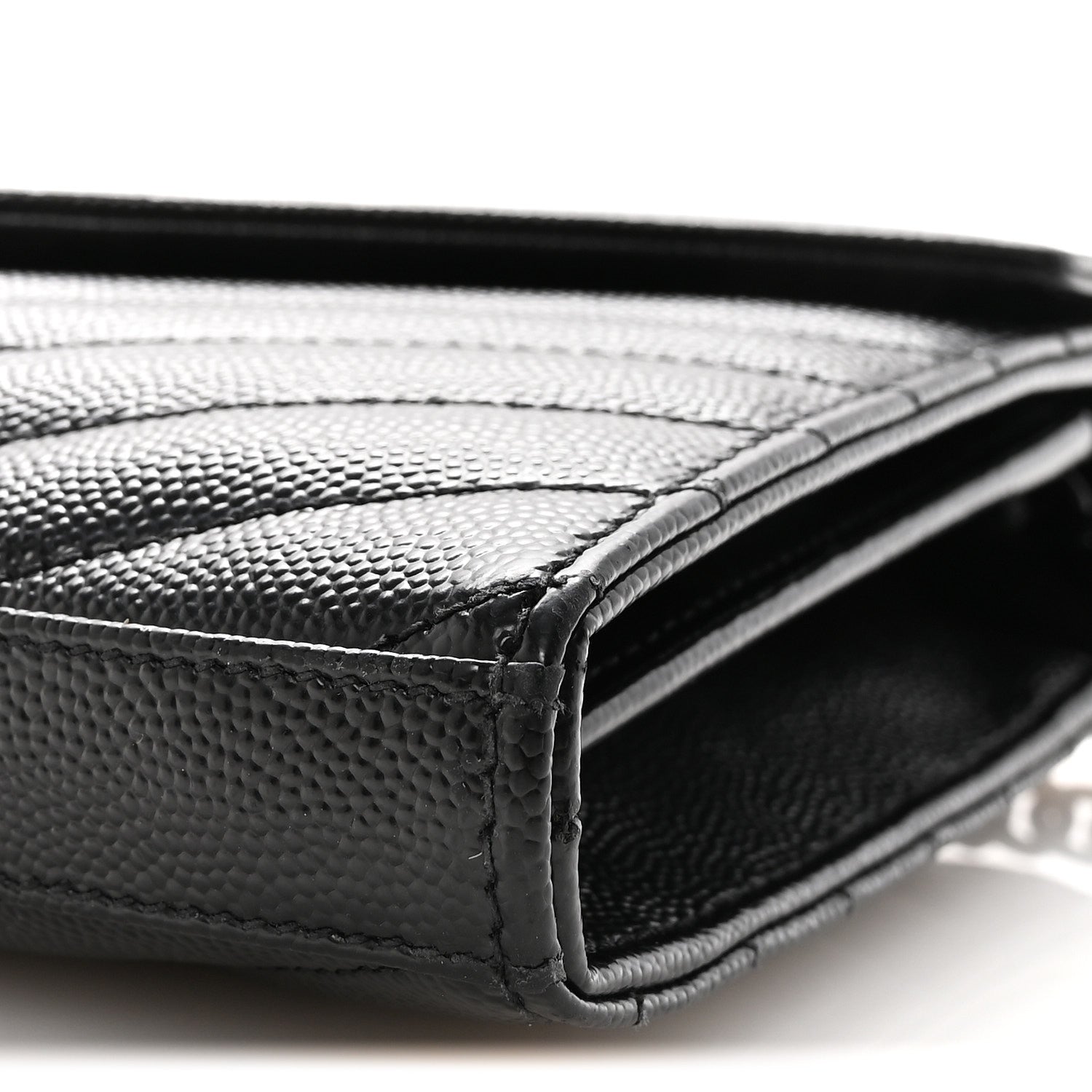 Saint Laurent Grain De Poudre Matelasse Chevron Monogram Monochrome Chain Wallet Black 9 of 9