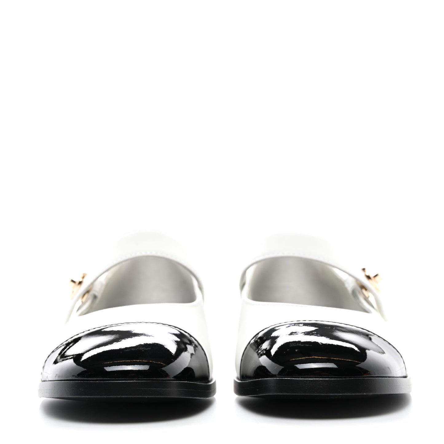 Calfskin Patent Mary Janes Flats 38.5 White Black