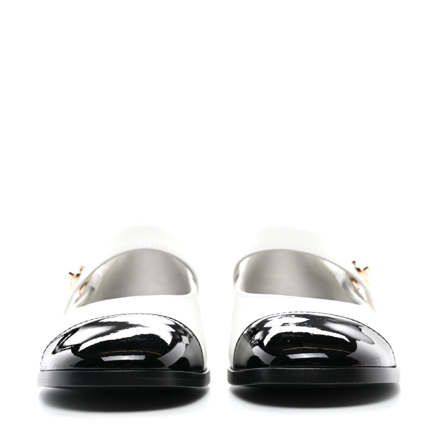Chanel Calfskin Patent Mary Janes Flats 38.5 White Black 2 of 8