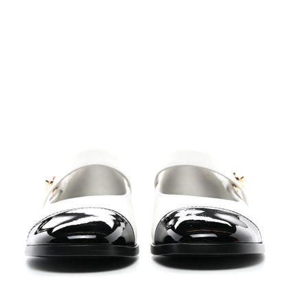 Chanel Calfskin Patent Mary Janes Flats 38.5 White Black 2 of 8