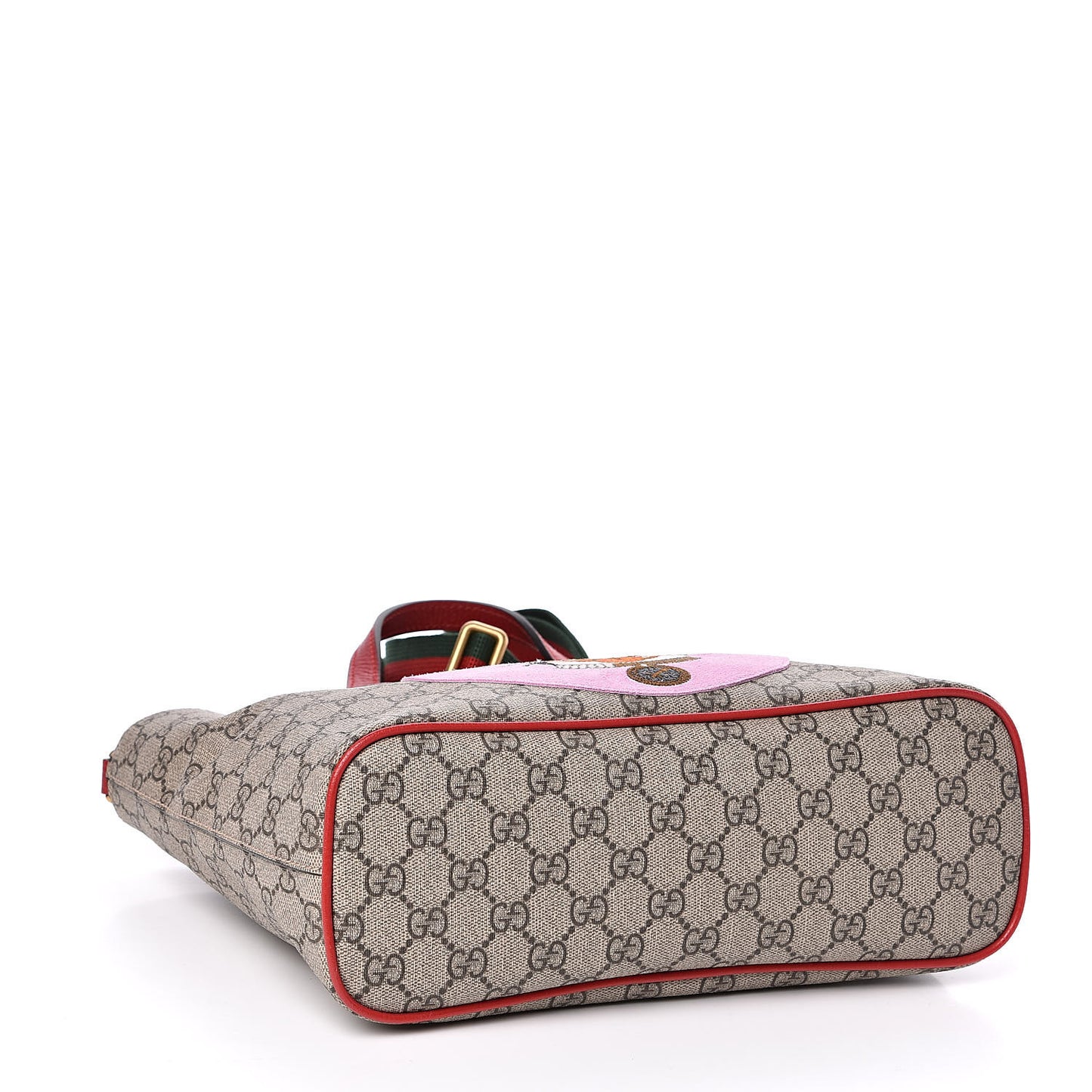Soft GG Supreme Monogram Web Bosco Patch Small Crossbody Tote Beige Malva Hibiscus Red