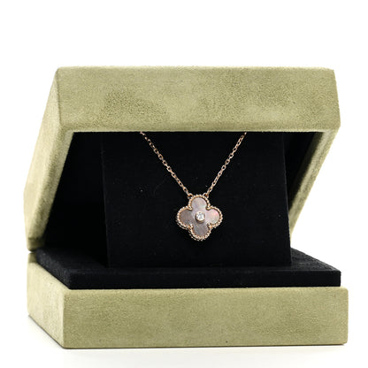 Van Cleef & Arpels 18K Rose Gold Diamond Grey Mother of Pearl Vintage Alhambra Pendant Necklace 6 of 6