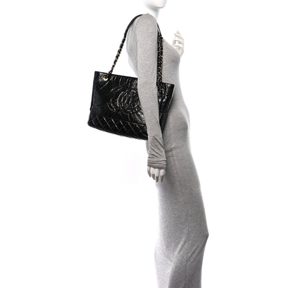 Chanel Shiny Aged Calfskin Quilted Large Shopping Bag Black 2 of 11