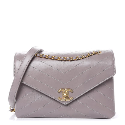 Chanel Lambskin Chevron Stitched Envelope Flap Light Grey 1 of 16
