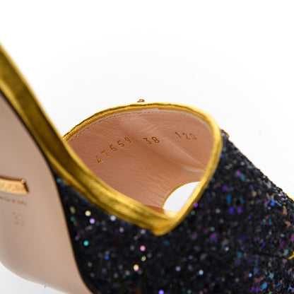 Gucci Glitter Soko Bee Platform Mid Heel Sandals 38 Notte Oro Multicolor 10 of 11