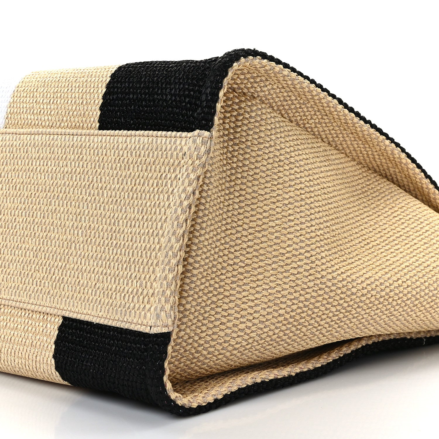 Chanel Straw Raffia Calfskin Striped Large Deauville Tote Black Beige Ivory 9 of 9