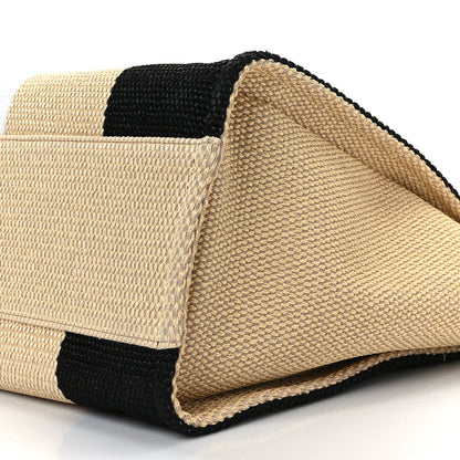 Chanel Straw Raffia Calfskin Striped Large Deauville Tote Black Beige Ivory 9 of 9