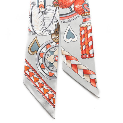 Hermes Silk Harnais De Coeur Twilly Gris Perle Orange Gris Bleute 2 of 3