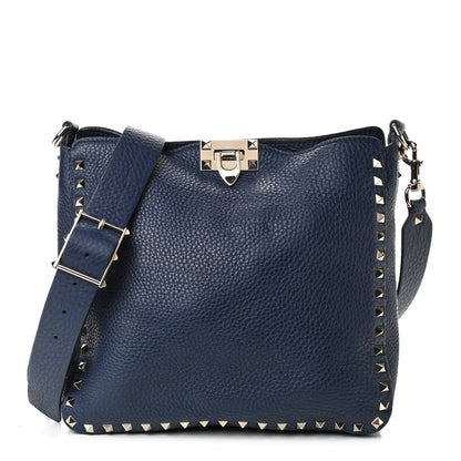 Valentino Garavani Pebbled Calfskin Small Rockstud Flip-Lock Messenger Bag Navy 1 of 4