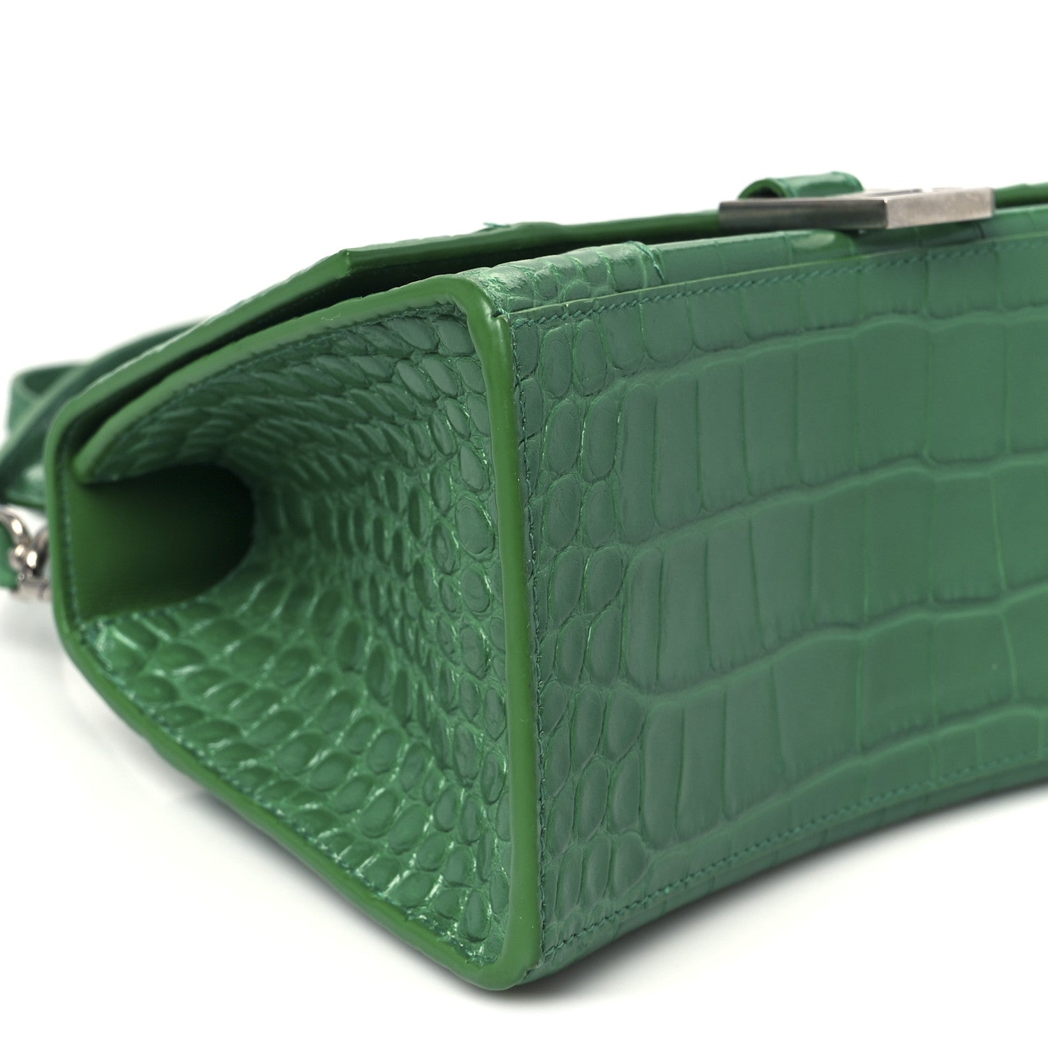 Balenciaga Shiny Calfskin Crocodile Embossed Small Hourglass Top Handle Bag Leaf Green 8 of 9