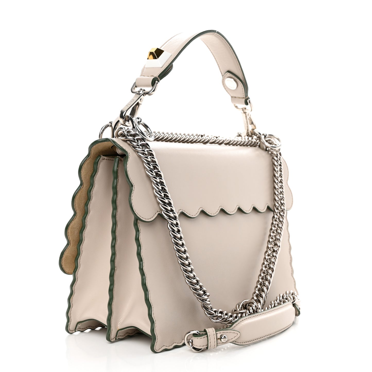 Vitello Liberty Scalloped Studded Kan I Shoulder Bag Grigio Polvere