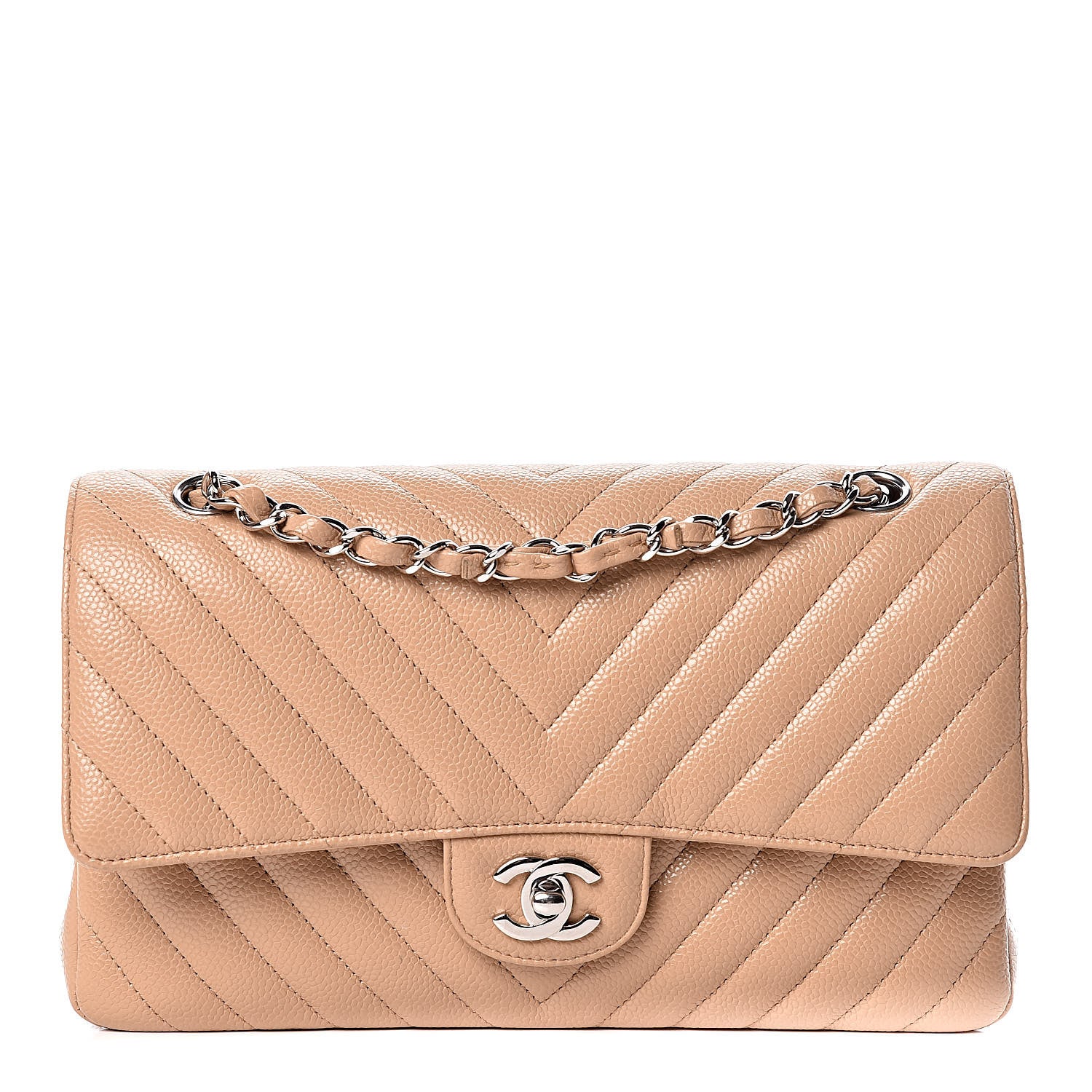 Chanel Caviar Chevron Quilted Medium Double Flap Beige 1 of 13