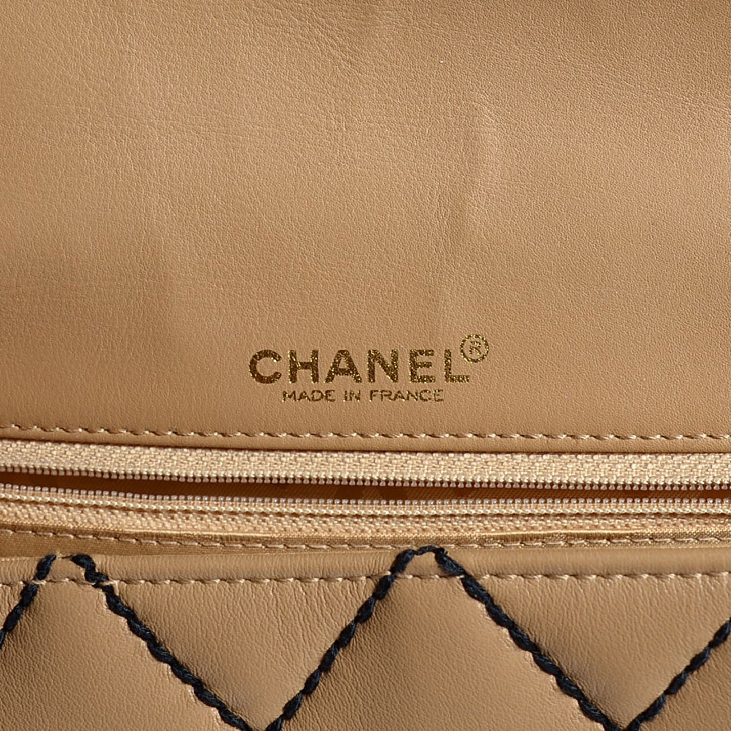 Calfskin Quilted Medium Wild Stitch Flap Beige