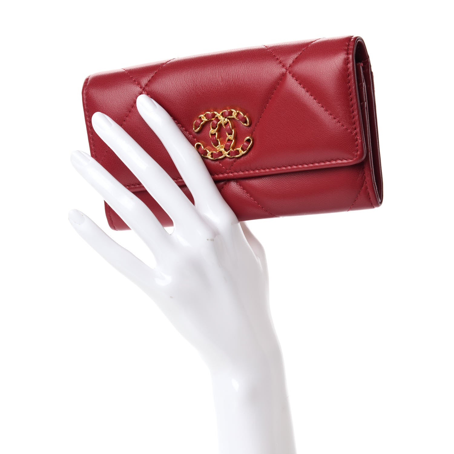 Chanel Goatskin Quilted Chanel 19 Flap Wallet Red 2 of 8